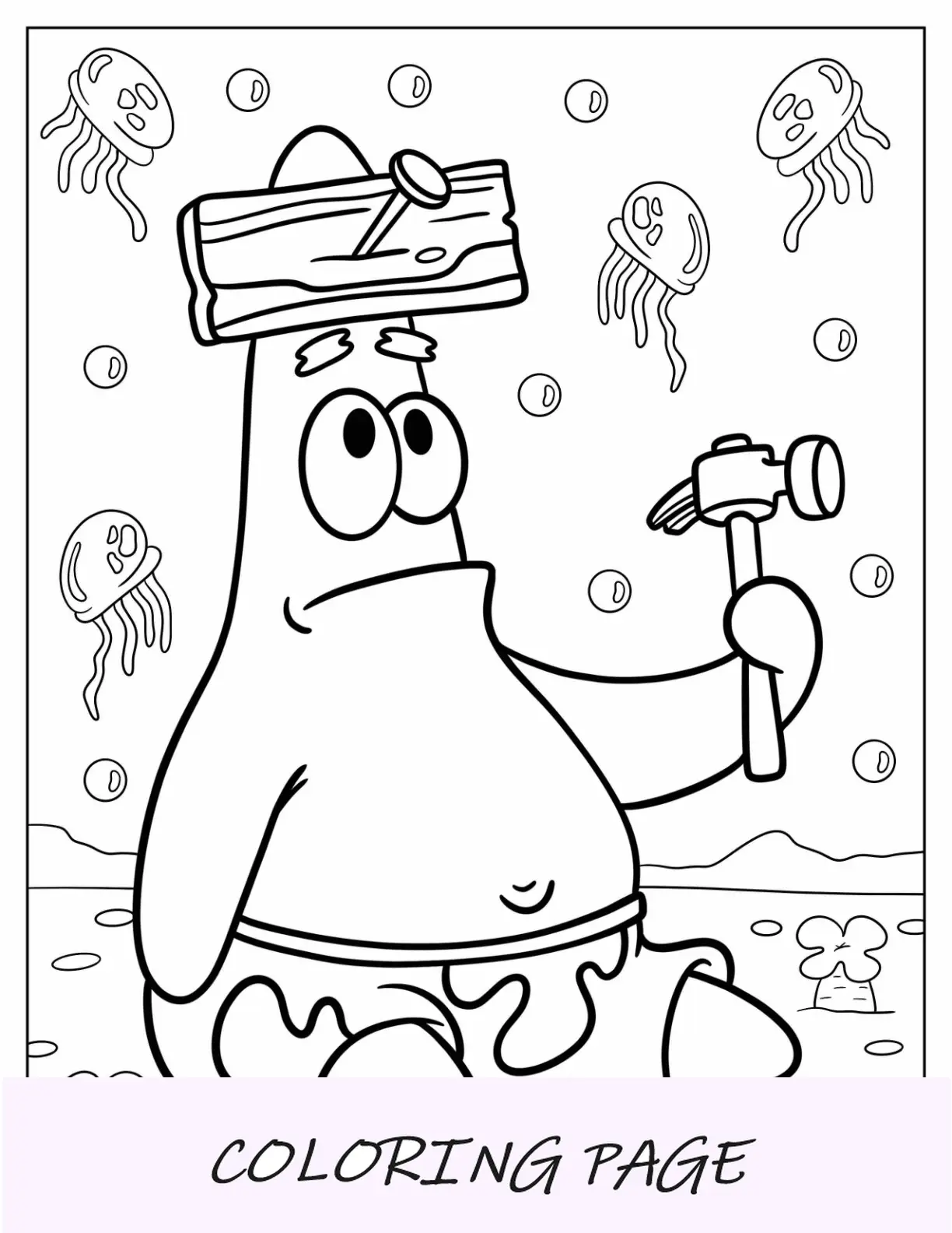 Patrick Star Pagina da colorare con unghie e tavola in testa