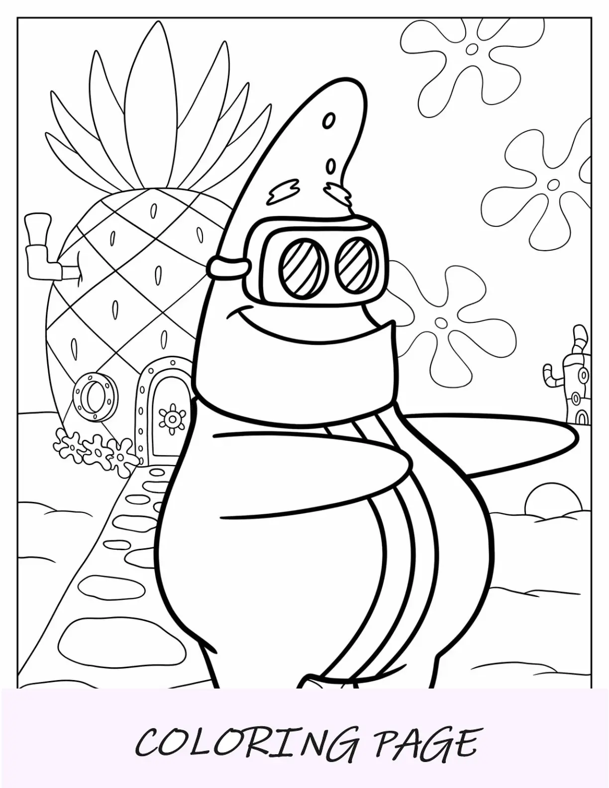 Pagina da colorare di Patrick Star in tutina e occhiali
