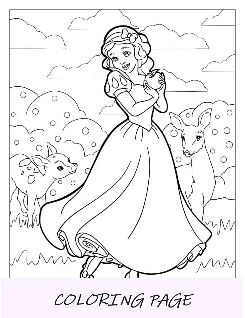 Blancanieves sosteniendo la manzana envenenada Página para colorear