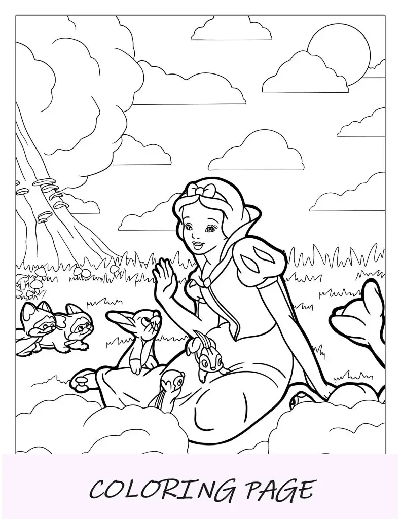 Blancanieves Con Animales Del Bosque Para Colorear
