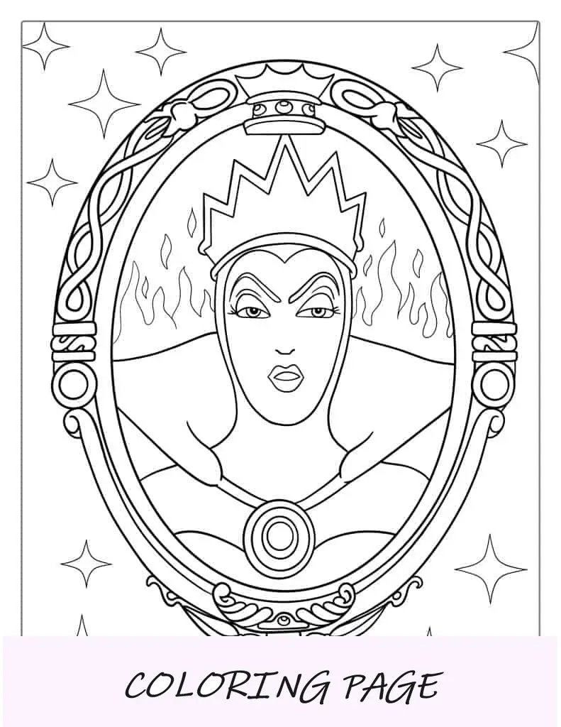La Reina Malvada En El Espejo Mágico Para Colorear