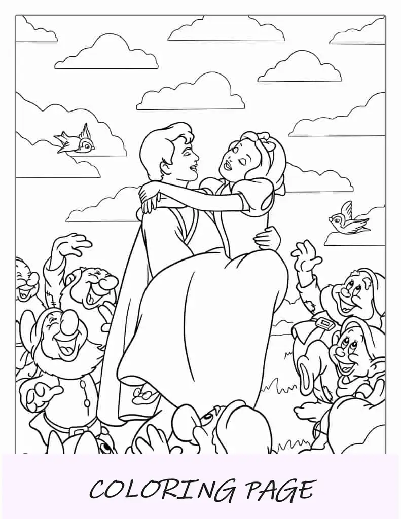 El príncipe sosteniendo a Blancanieves para colorear