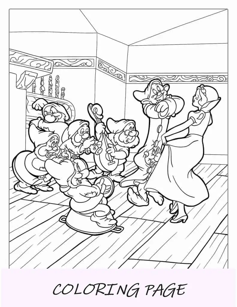 Dibujo para colorear de Blancanieves bailando