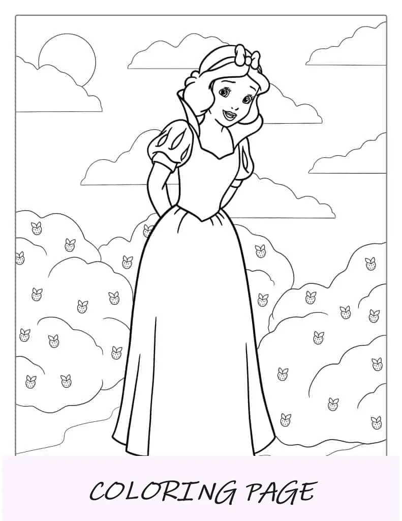Contorno fácil de Blancanieves para colorear para niños