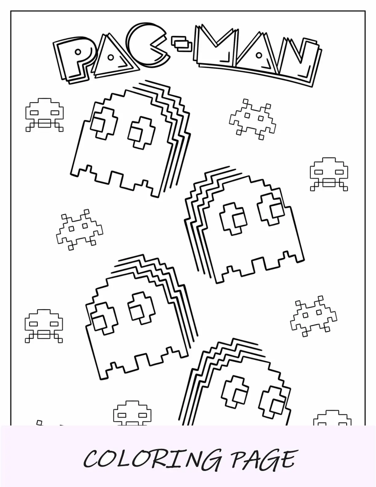 Fantasmas de página para colorir retrô pixelizada do Pac-Man