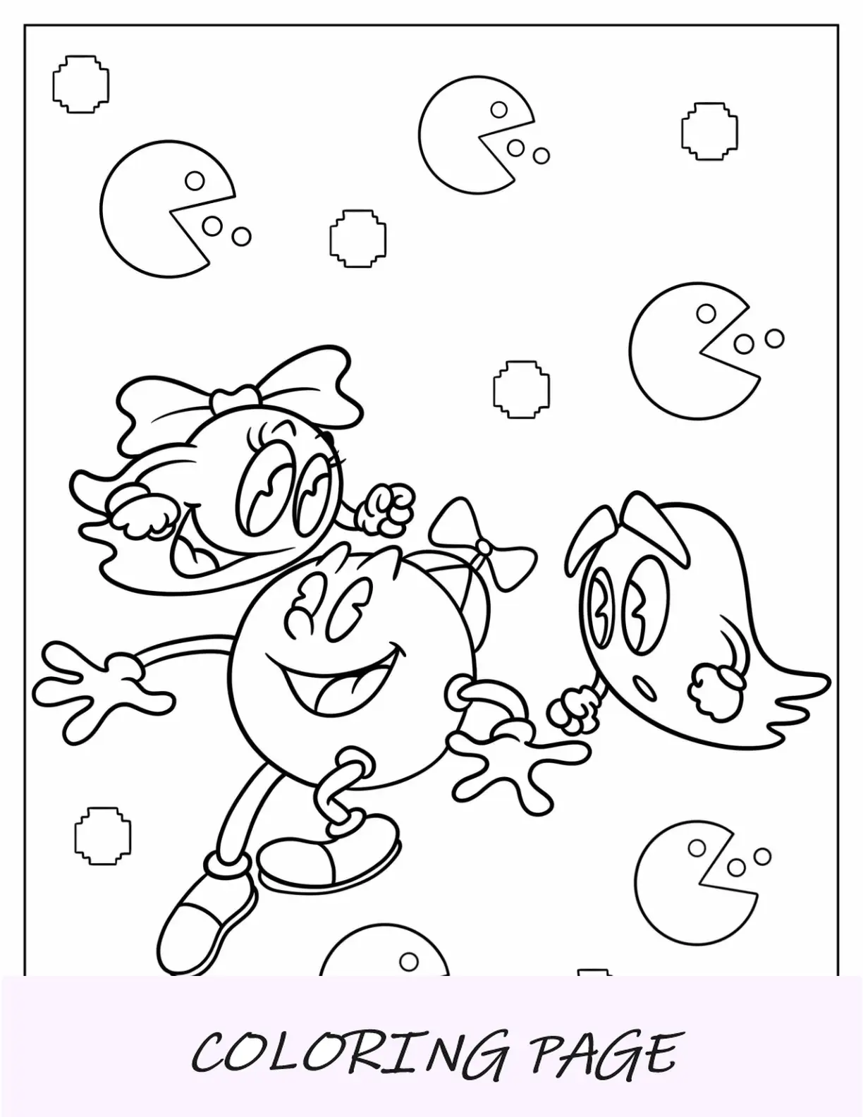 Desenho para colorir de fantasmas de Blinky e Clyde perseguindo Pac-Man