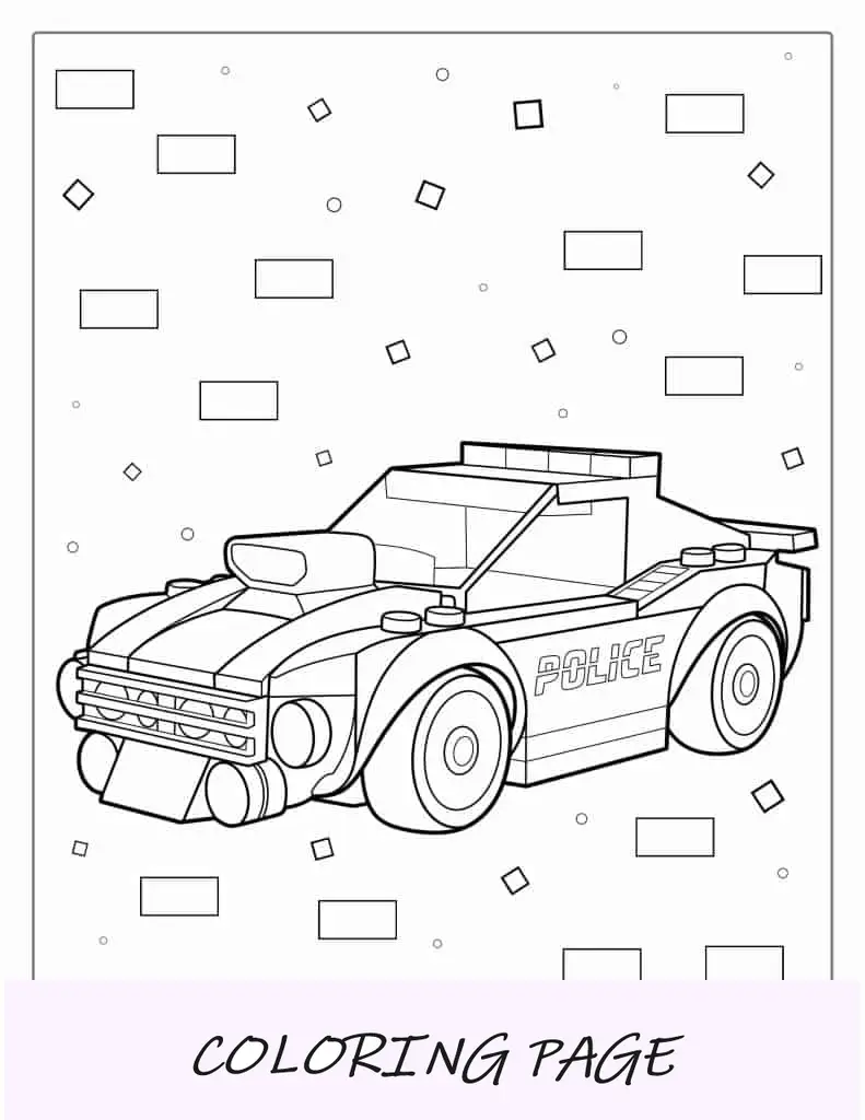 Pagina da colorare auto della polizia Lego