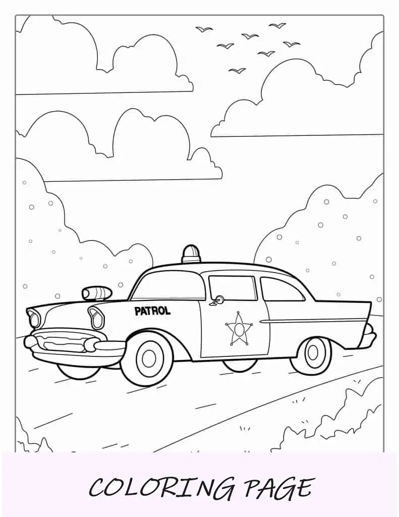 Auto dello sceriffo della polizia della vecchia scuola da colorare