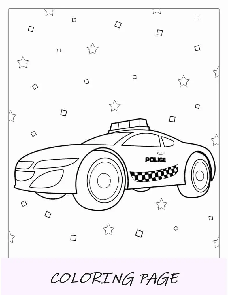 Auto della polizia in stile cartone animato da colorare per i bambini