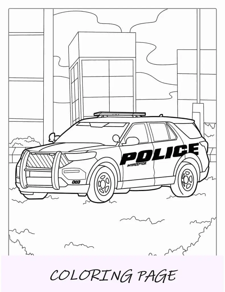 Foglio da colorare per auto della polizia SUV