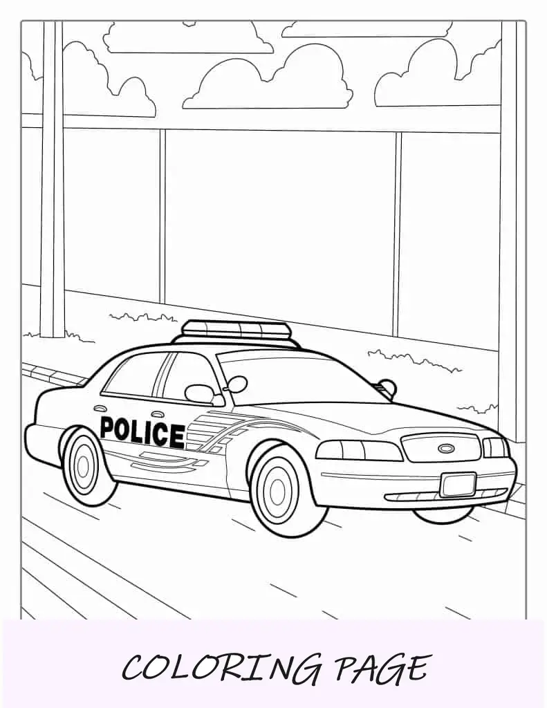 Auto della polizia della pattuglia autostradale da colorare