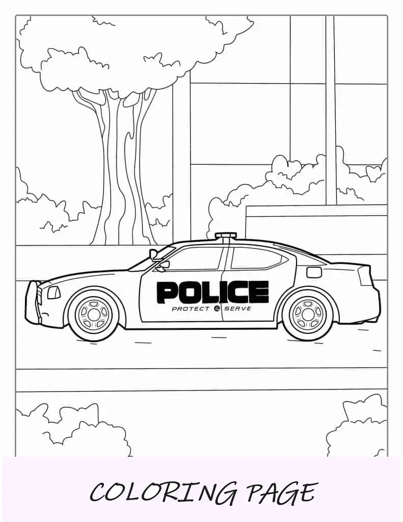 Dodge Charger Auto della Polizia sulla strada da colorare