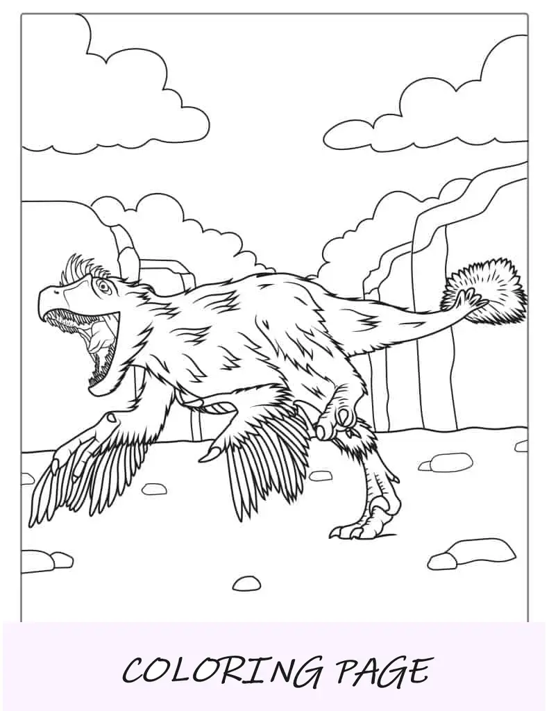 Realistische gefiederte Velociraptor-Malseite
