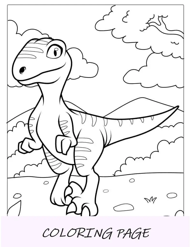 Einfacher Velociraptor-Dinosaurier zum Ausmalen für Kinder