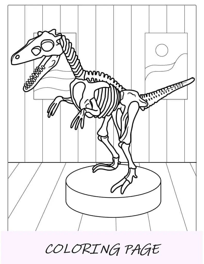 Malvorlage Velociraptor-Skelett