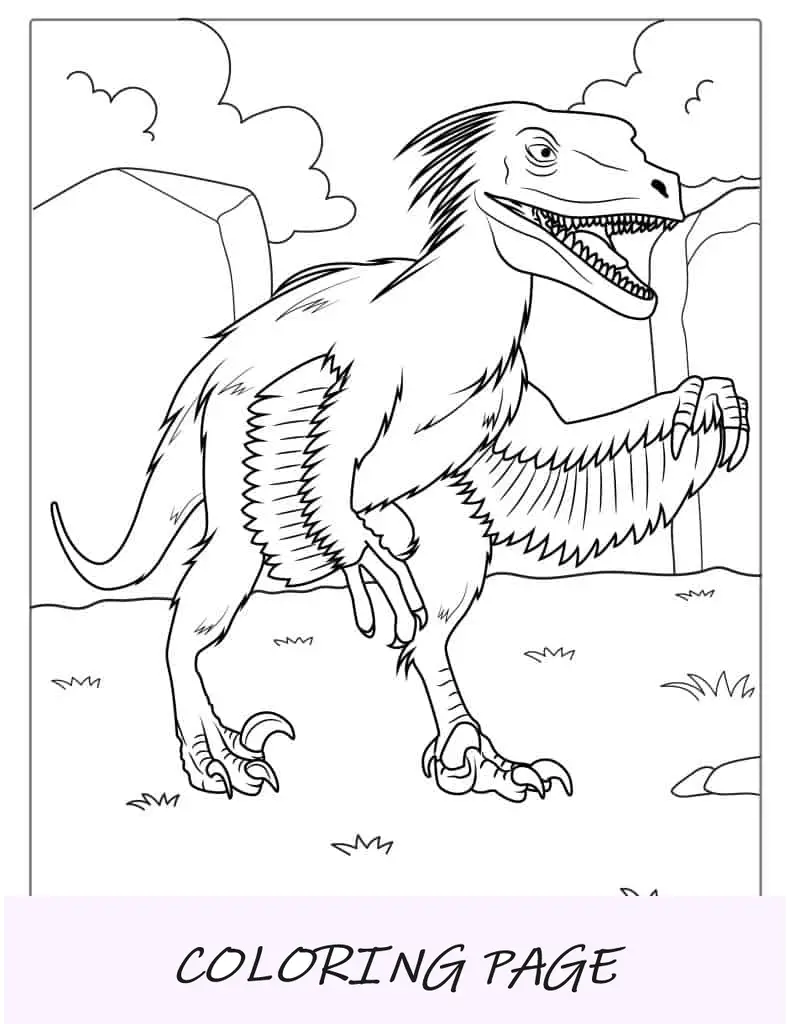Malvorlage Velociraptor mit Federn