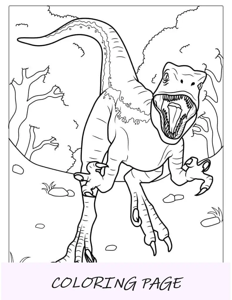 Velociraptor mit Beißring und Krallen zum Ausmalen