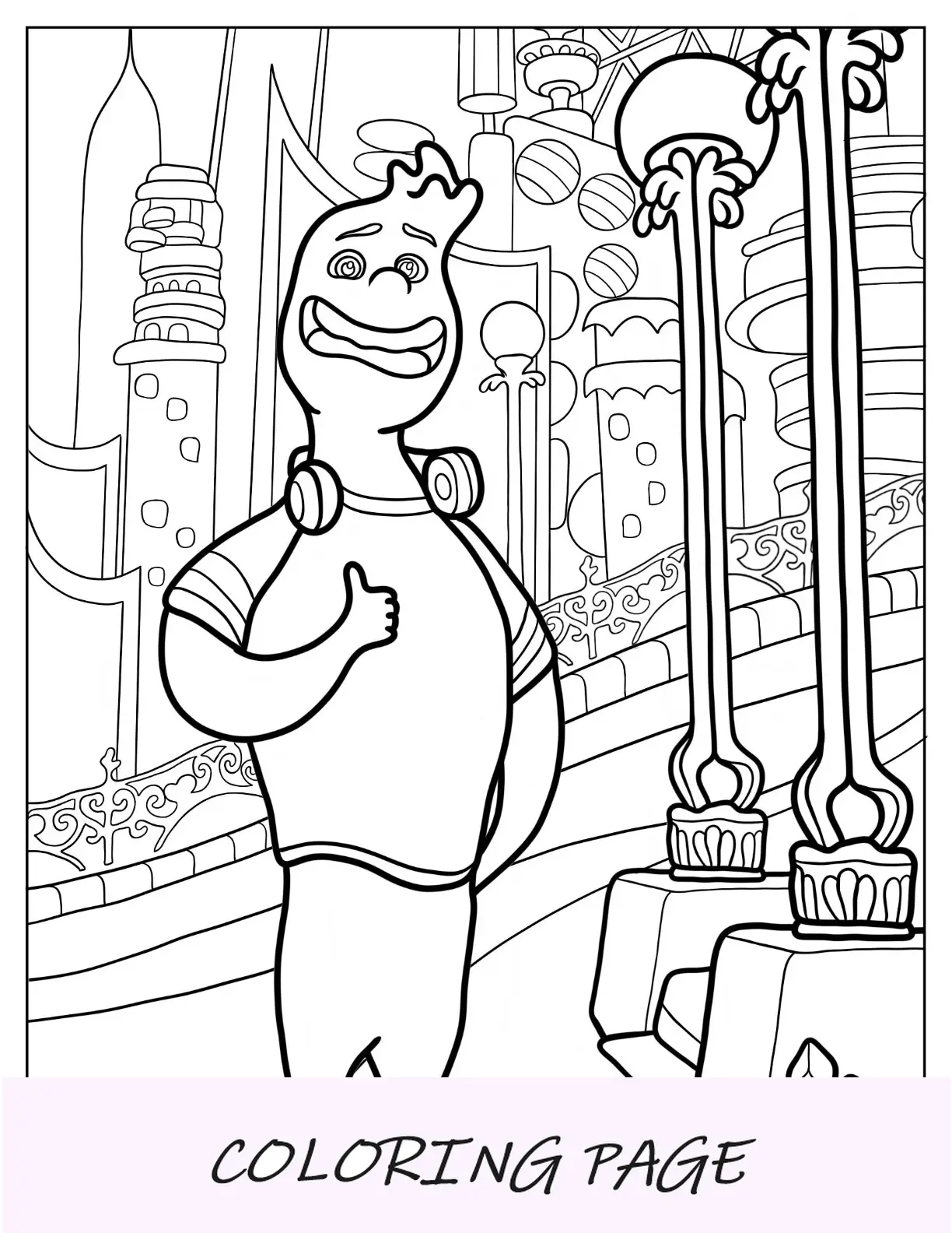 Página para colorear elemental del sonriente Wade Ripple en Element City