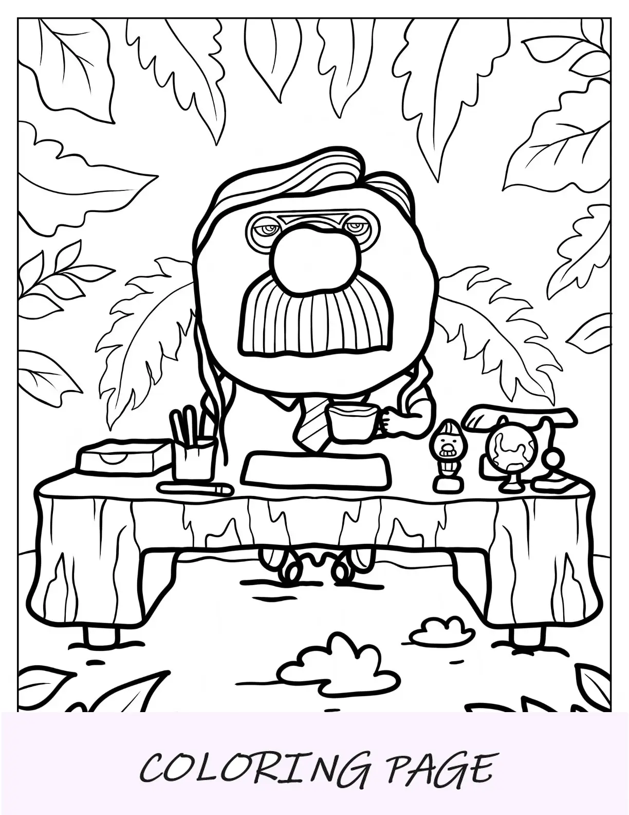 Página para colorear elemental de Fern Grouchwood sentado detrás del escritorio