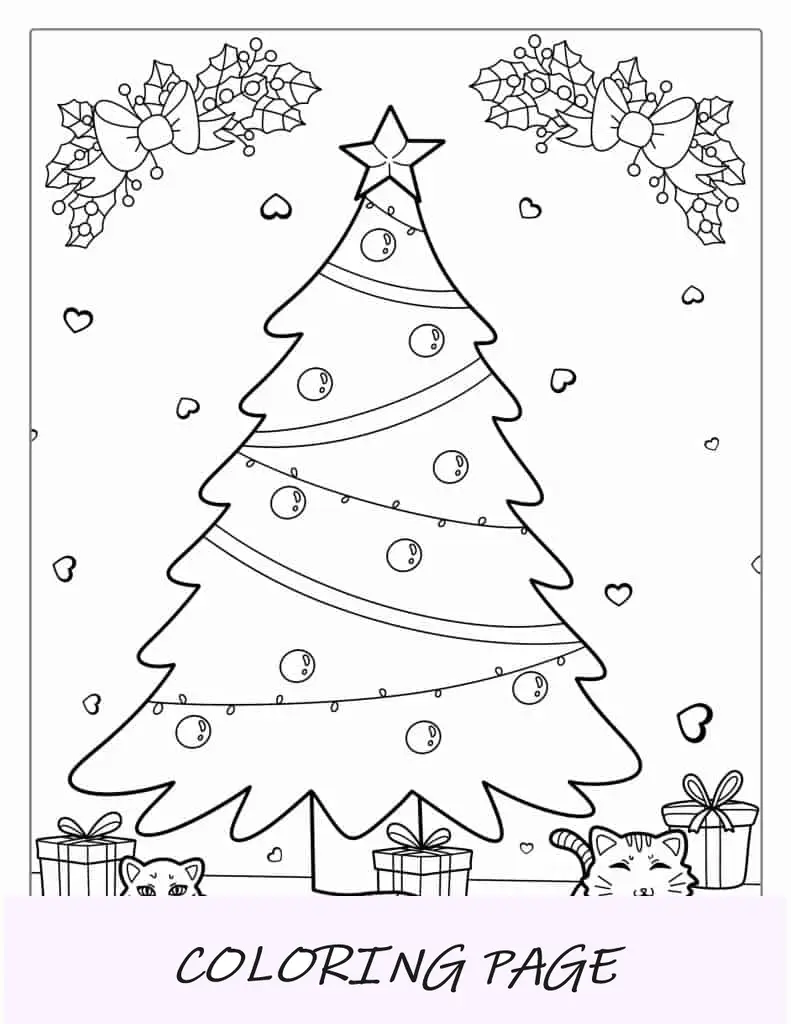 Árbol De Navidad Con Gatos Para Colorear