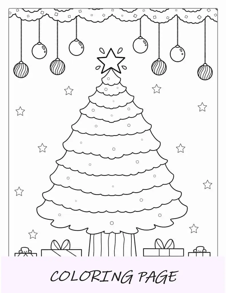 Árbol De Navidad Con Regalos Y Adornos Para Colorear