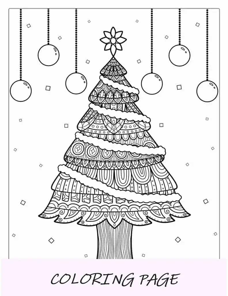 Página para colorear de mandala de árbol de Navidad