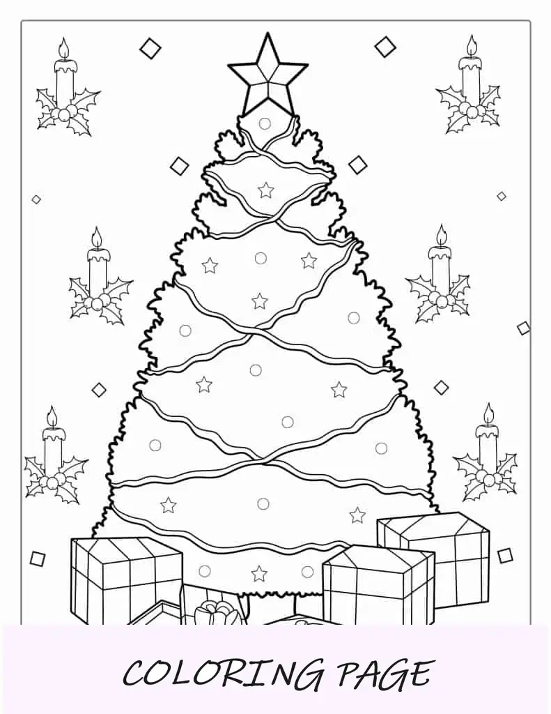 Árbol De Navidad Con Luz, Oropel Y Regalos.