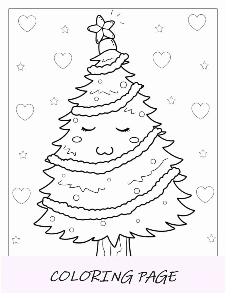Lindo Página Para Colorear De Árbol De Navidad Kawaii