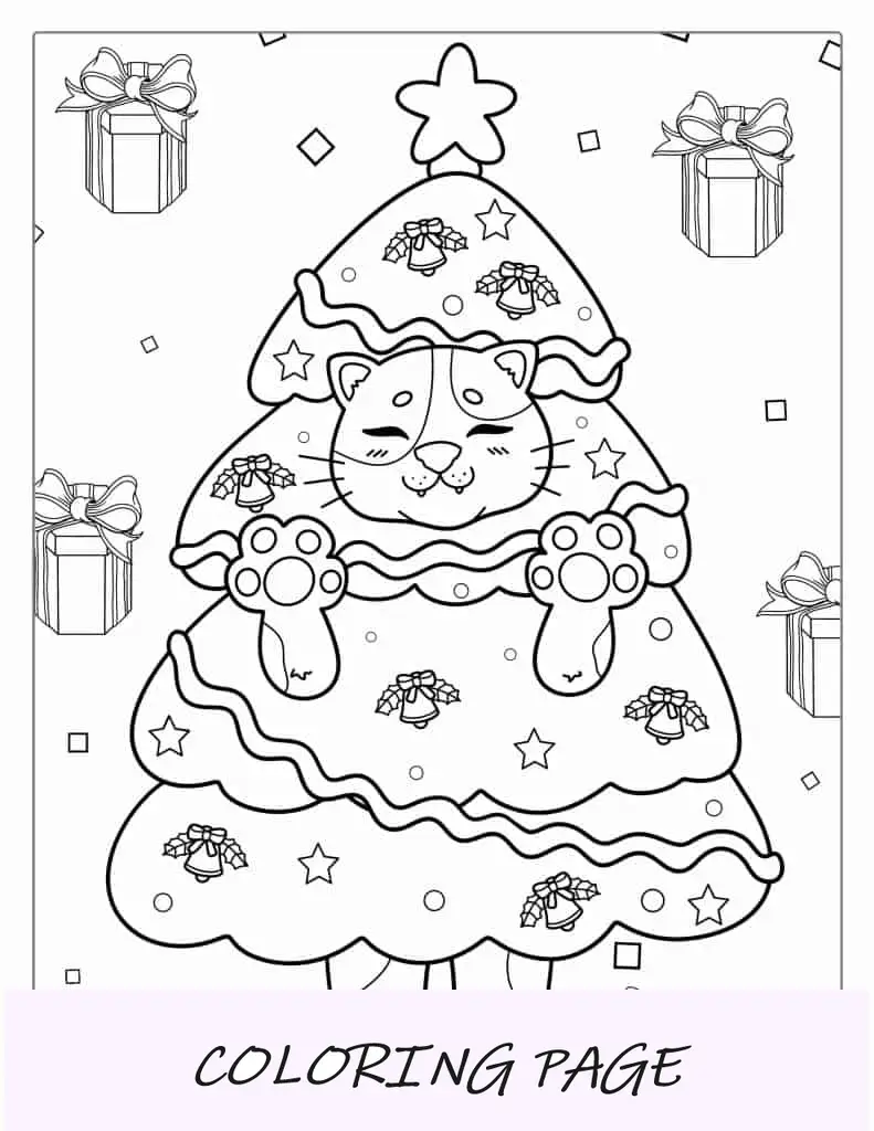 Árbol de Navidad con temática de gato Kawaii