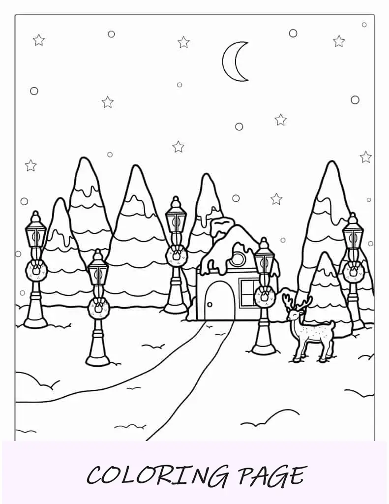 Página para colorear del árbol de Navidad del Polo Norte
