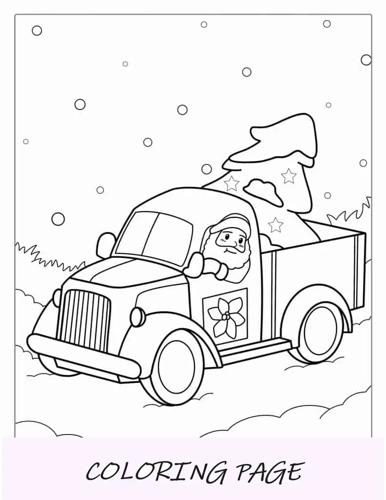 Papá Noel acarreando un árbol de Navidad en la nieve