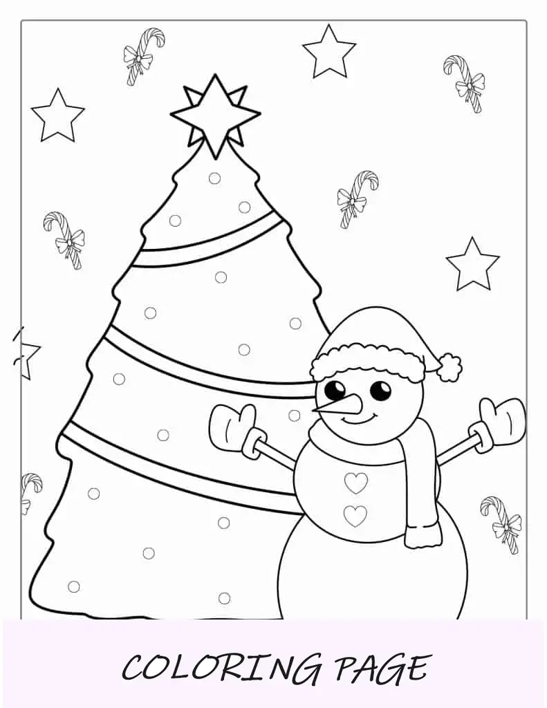 Muñeco de nieve y árbol de Navidad para colorear