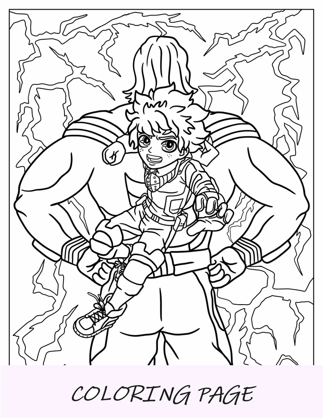 Izuku Midoriya delante del musculoso Deku para colorear