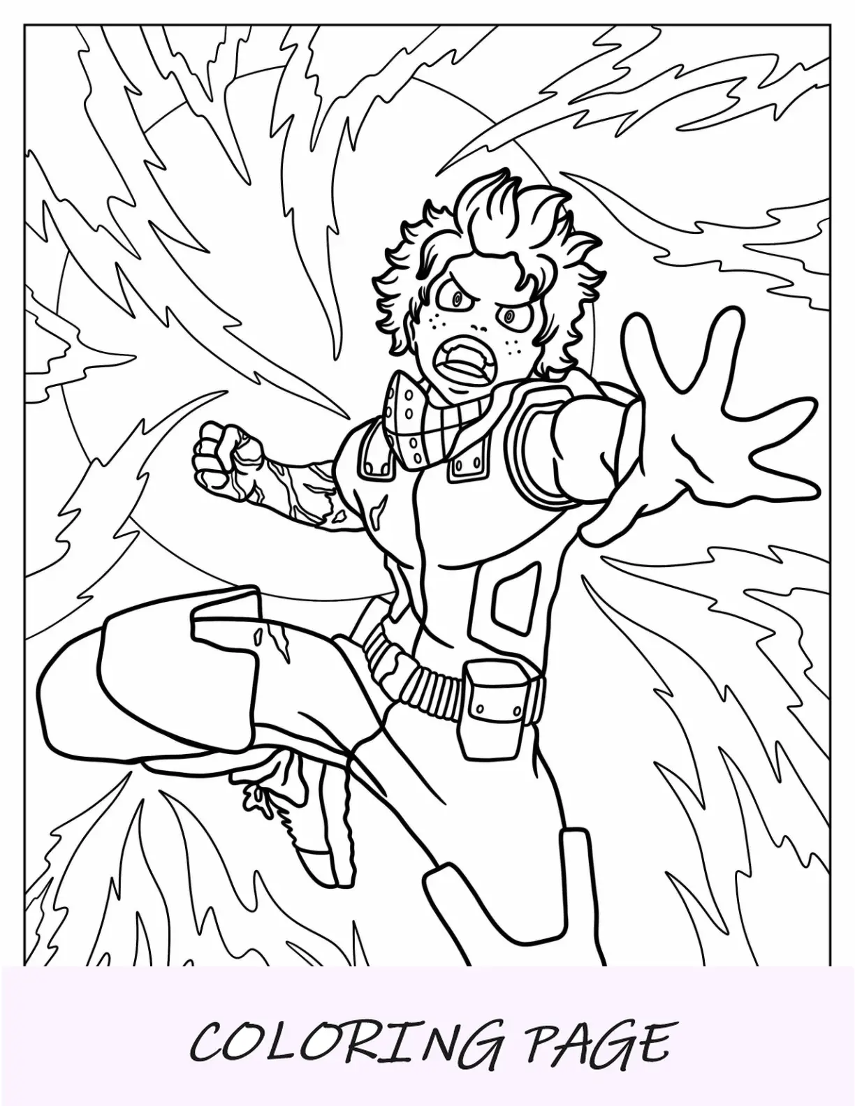 Página para colorear de Deku en batalla