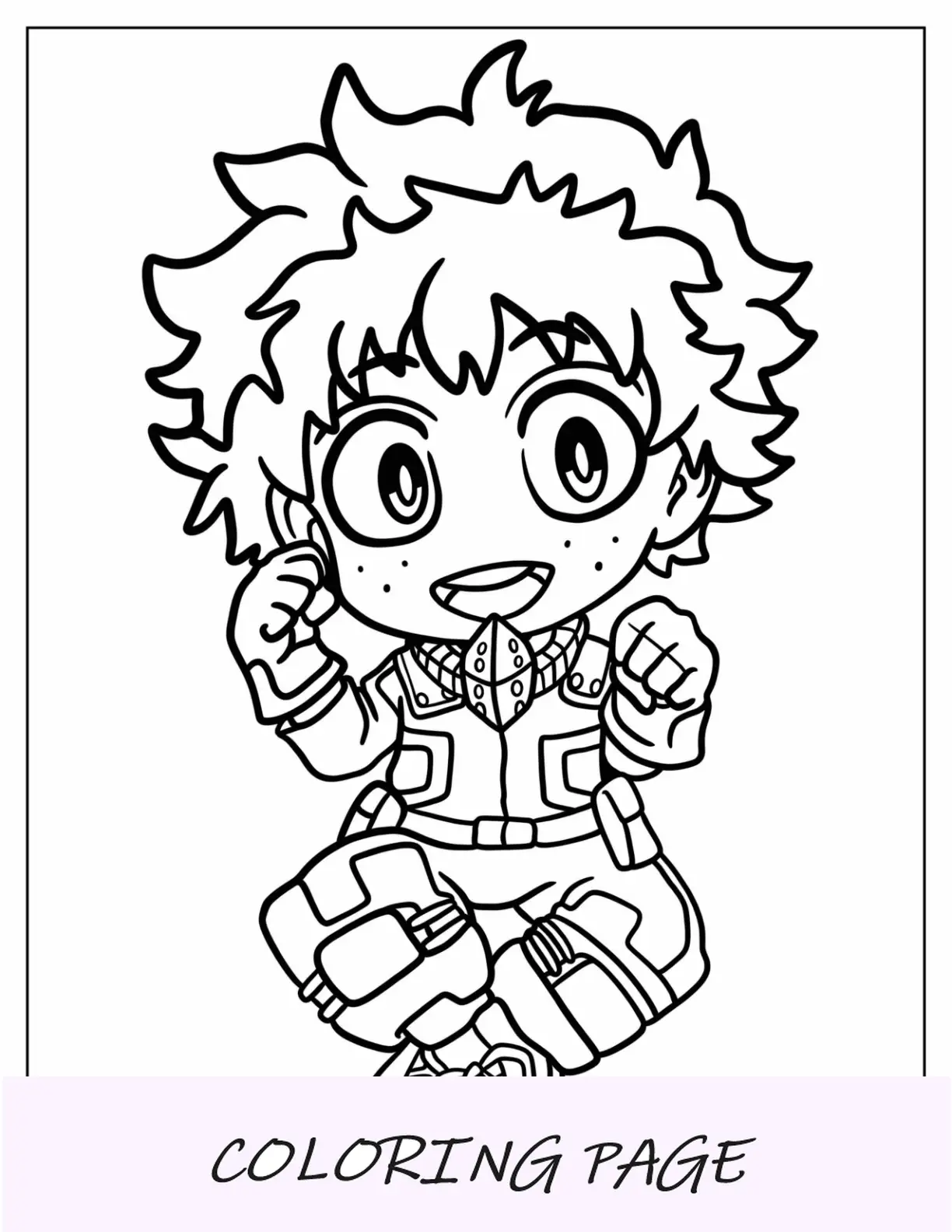 Página para colorear del lindo bebé Izuku Midoriya Deku para niños en edad preescolar