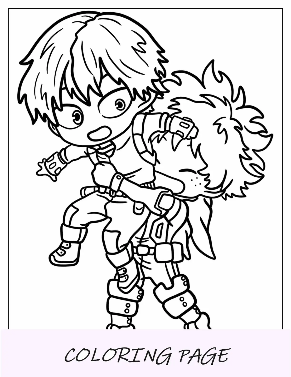 Dibujo para colorear Kawaii Chibi Deku abrazando a Shoto Todoroki