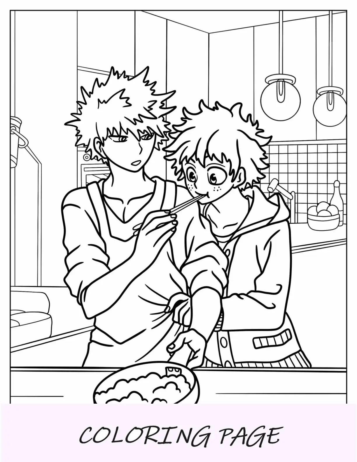 Lindo Bakugo alimentando a Deku para colorear