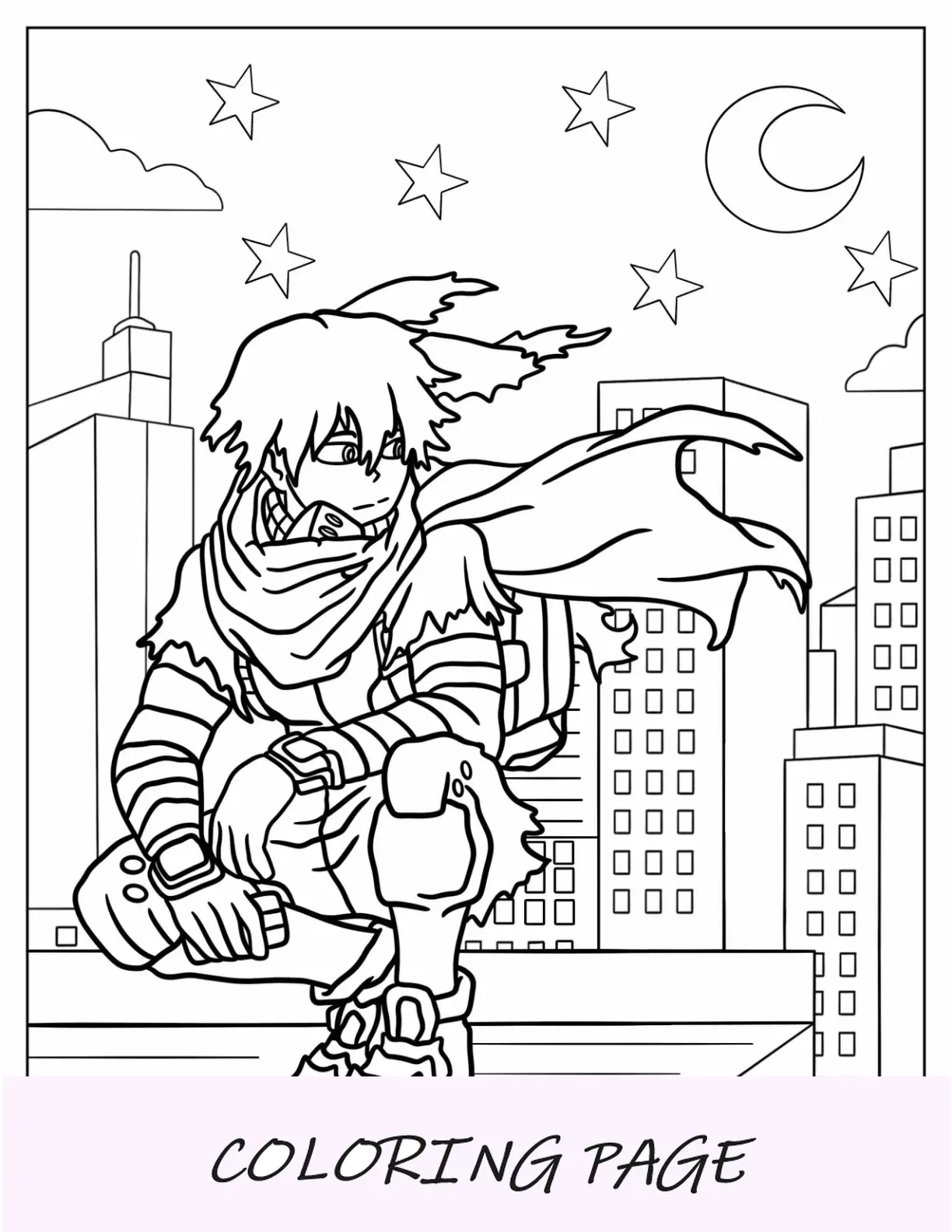 Página para colorear del villano Deku en la noche
