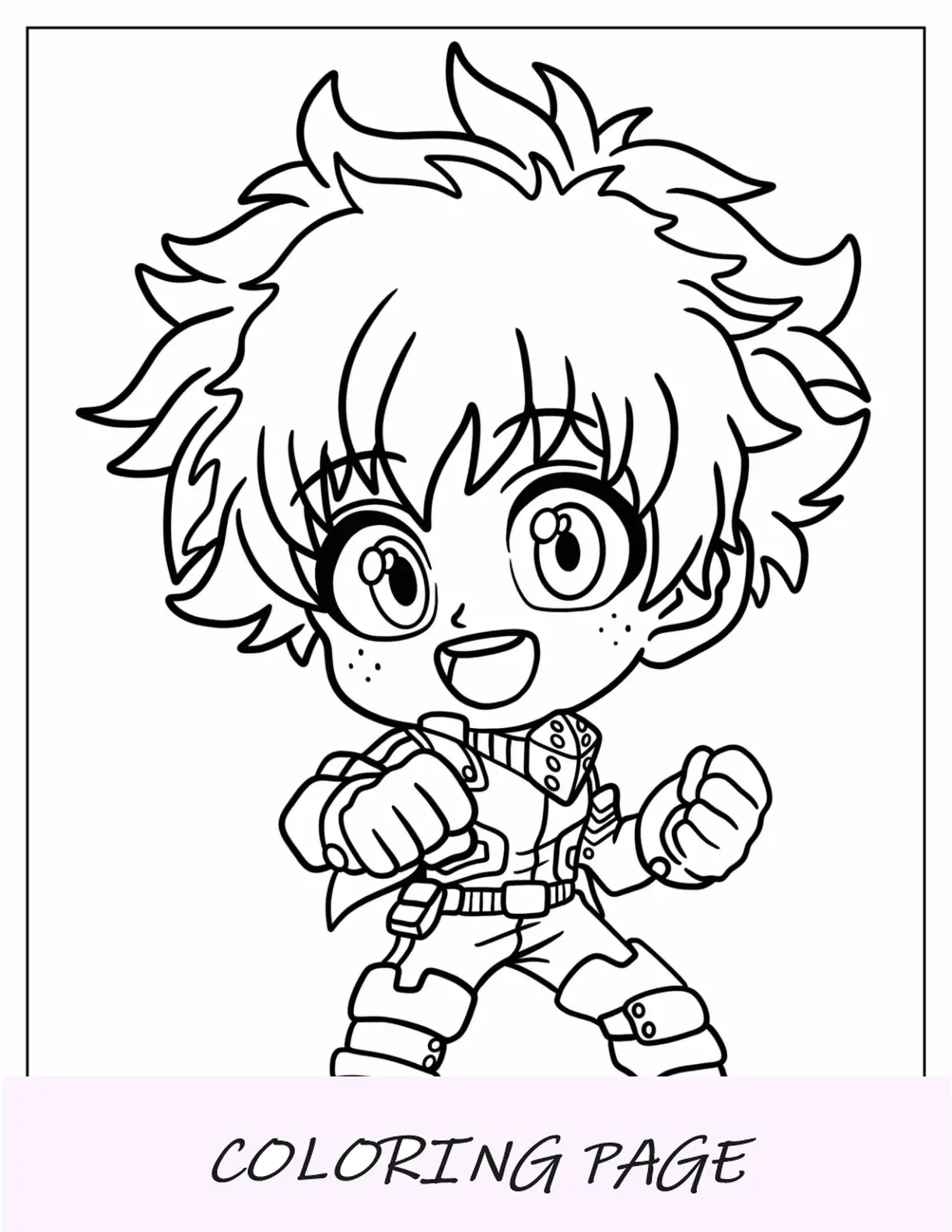 Página para colorear de Kawaii Deku para niños