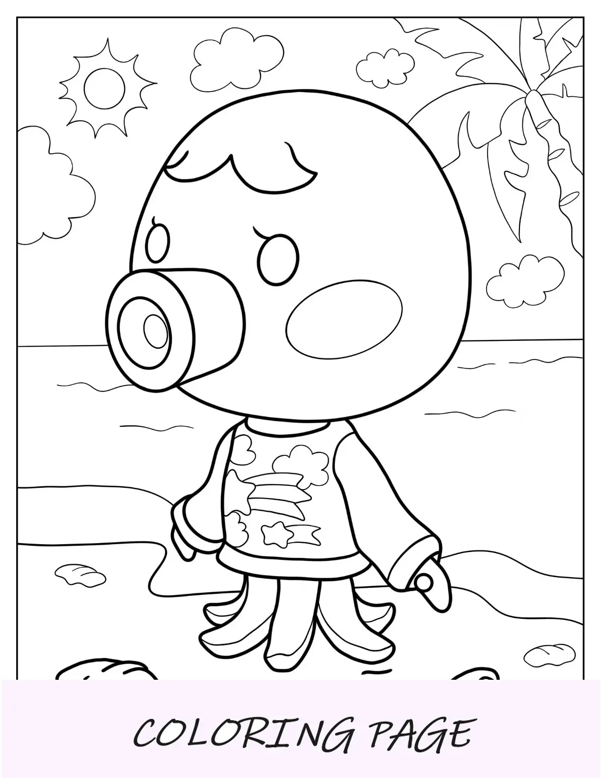 Página para colorir de Animal Crossing de Marina Amiibo na praia