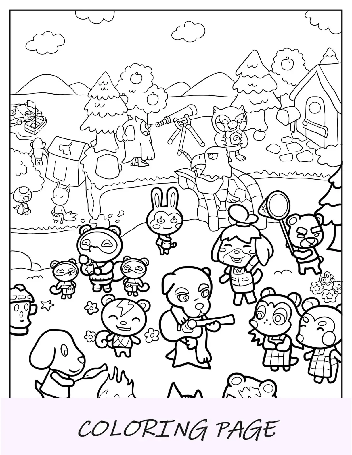 Página para colorir de Animal Crossing de ligação ao ar livre em Animal Crossing