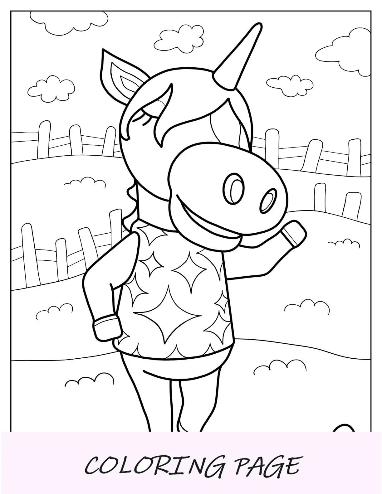 Página para colorir de Animal Crossing de Julian, o unicórnio