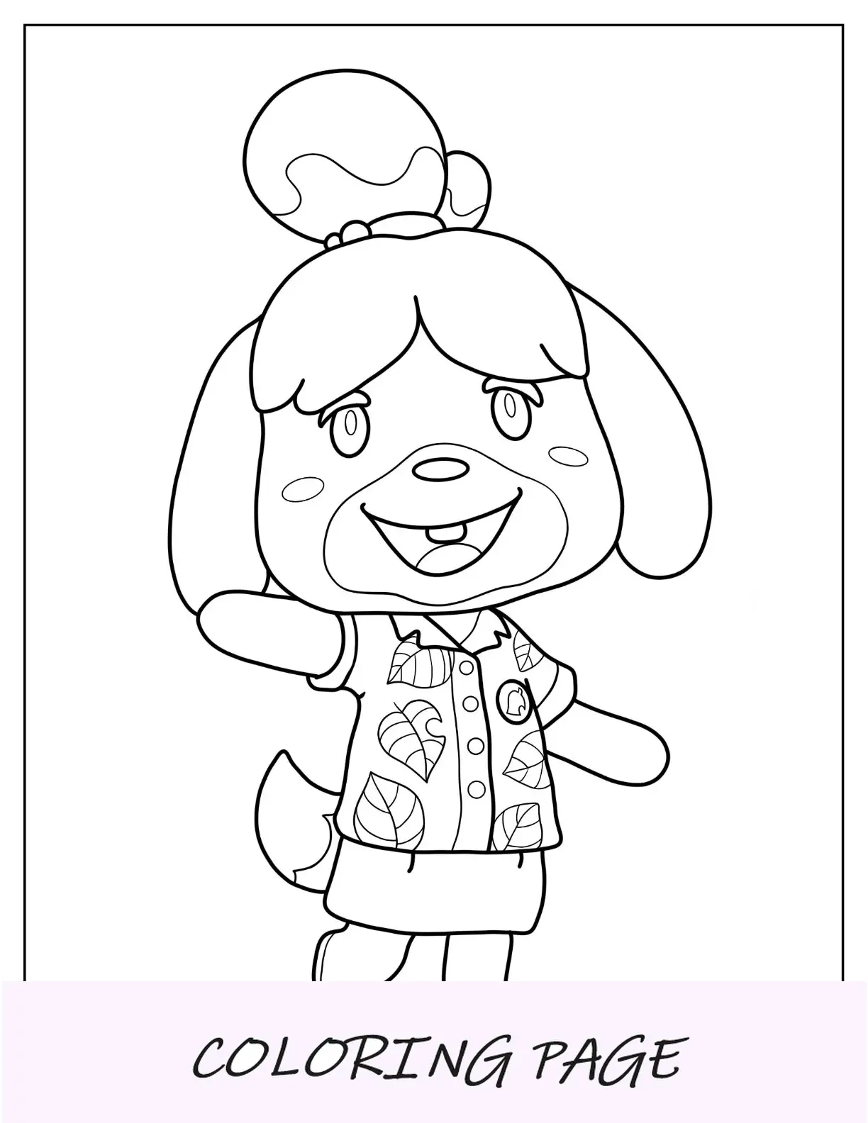 Página para colorir de Animal Crossing da simples Isabelle acenando para crianças em idade pré-escolar