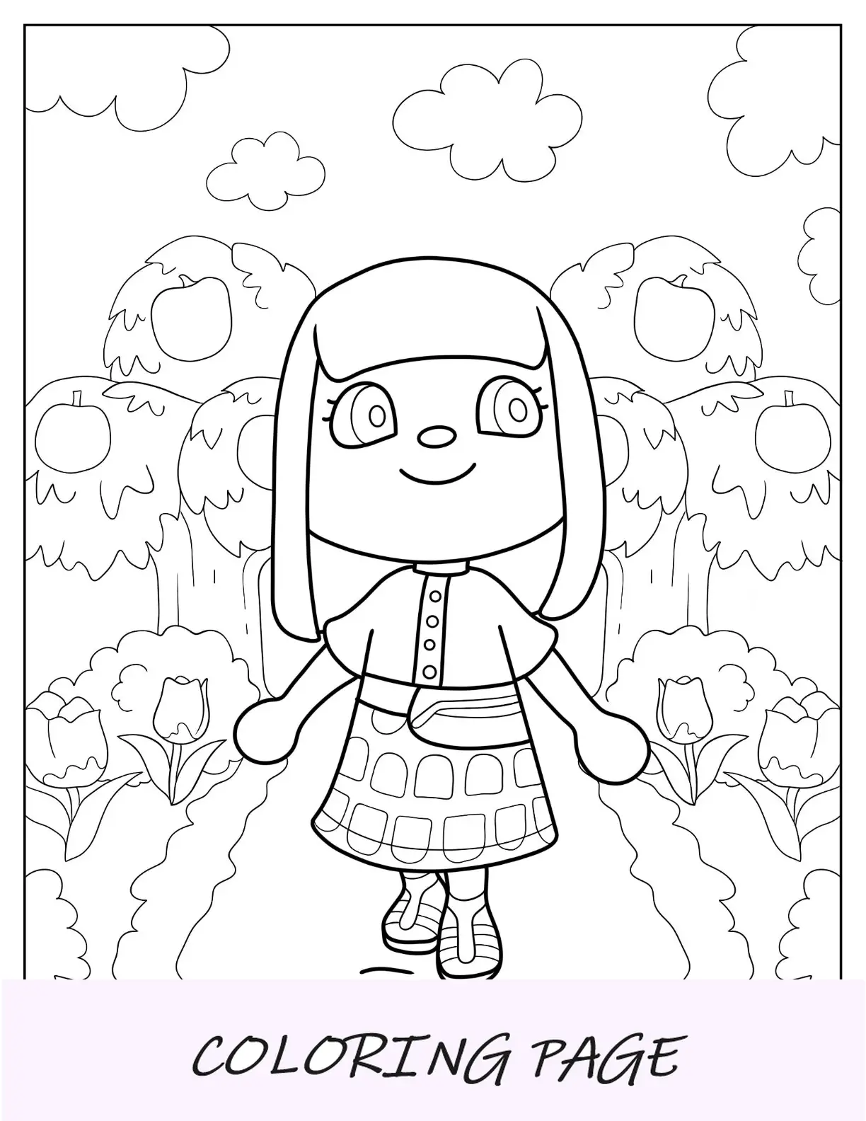 Página para colorir de menina em Animal Crossing Novos Horizontes