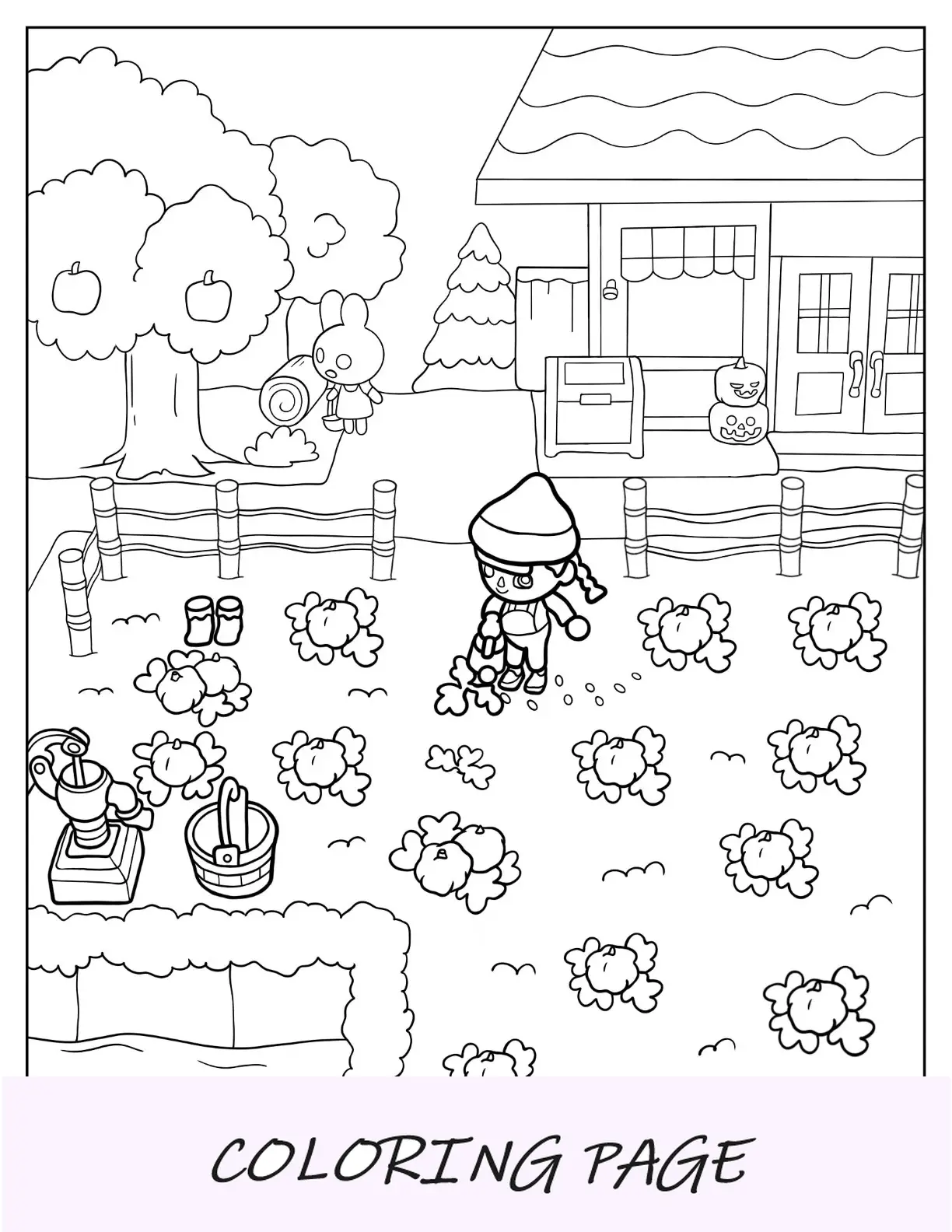 Página para colorir de Animal Crossing de plantas regadoras de aldeões