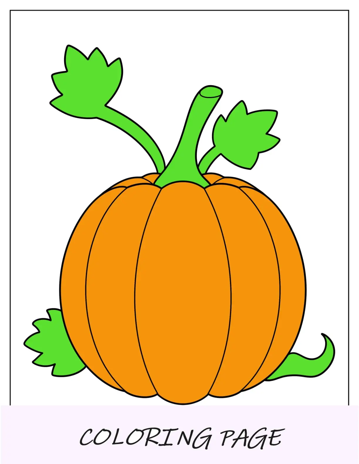 Plantilla de calabaza con hojas coloreadas de página completa