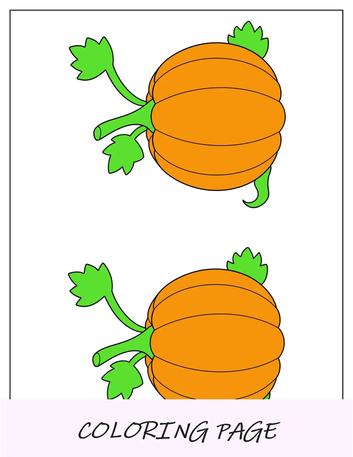 Plantilla de calabaza de hoja coloreada de dos medias páginas