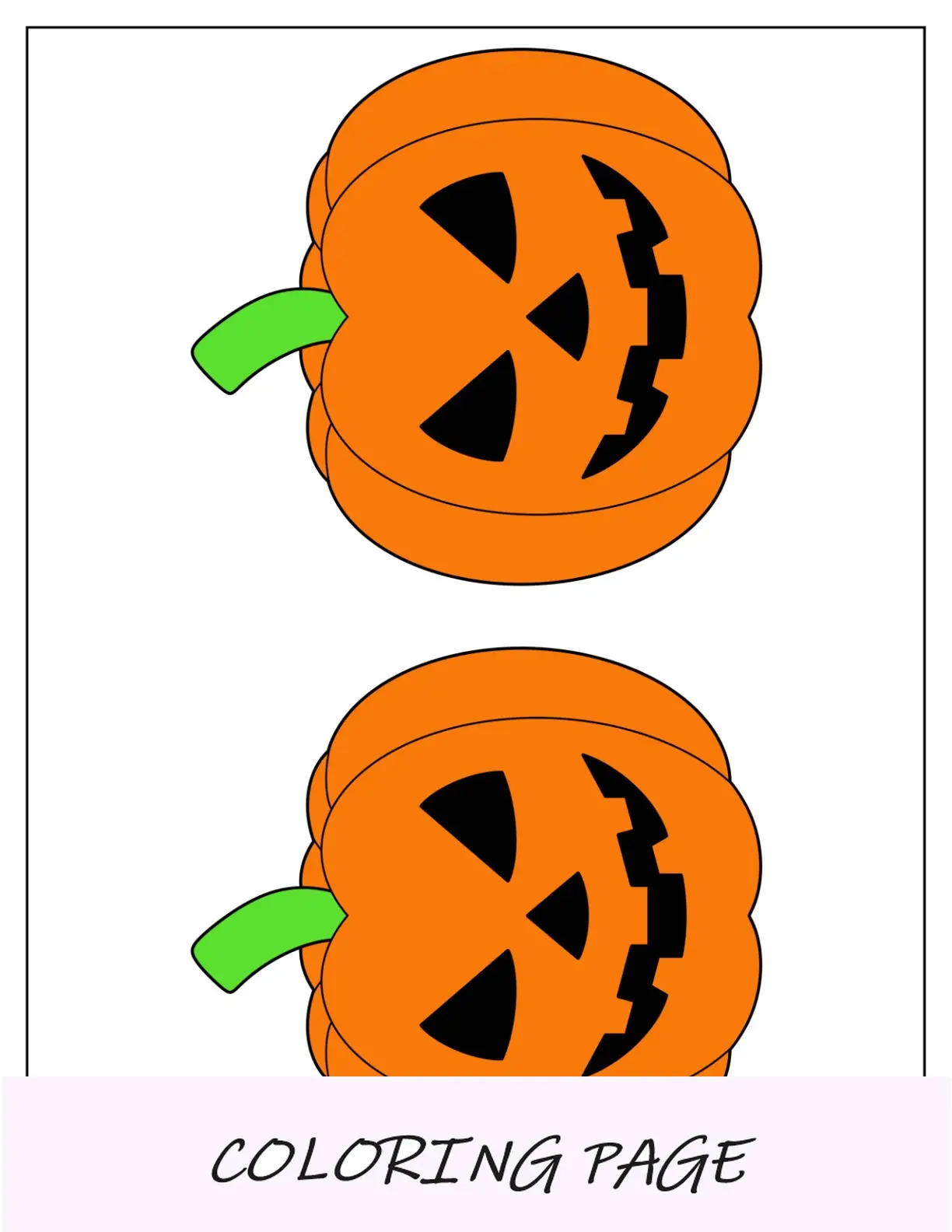 Plantilla de calabaza Jack O Lantern coloreada de dos medias páginas