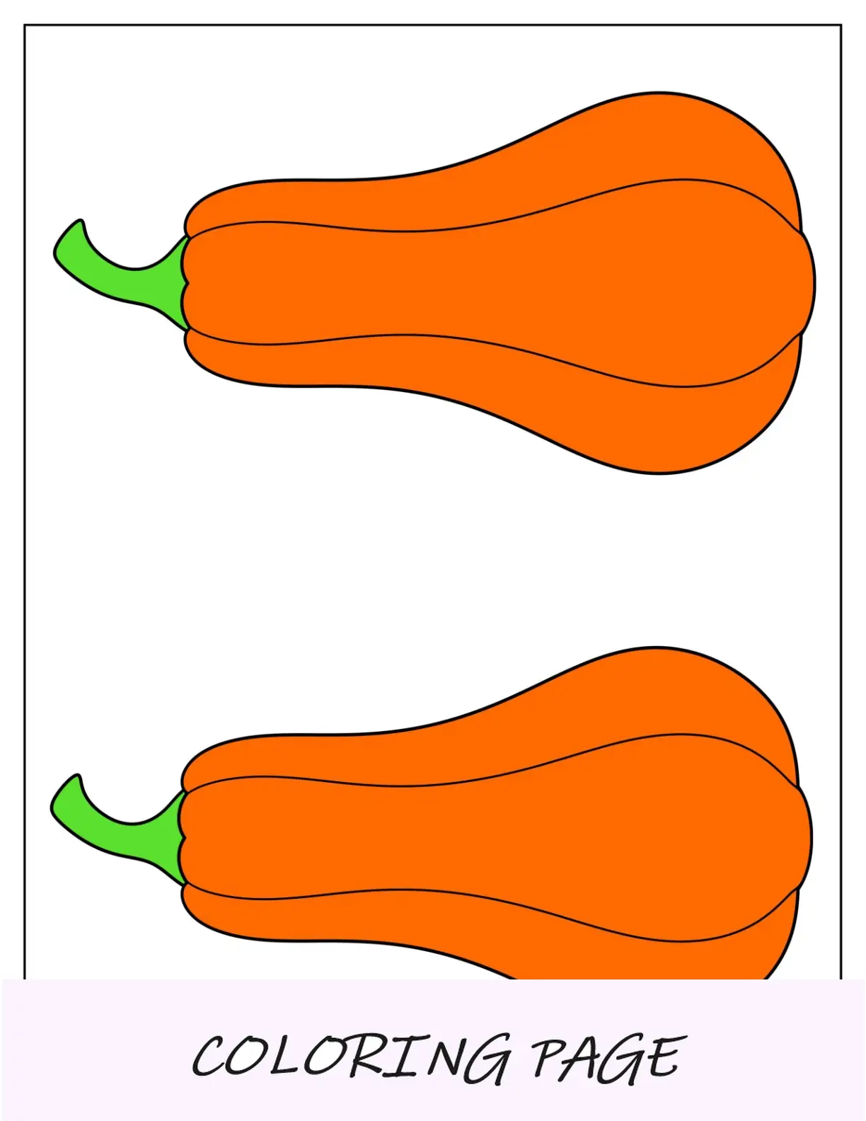 Plantilla de calabaza butternut de dos colores y media página