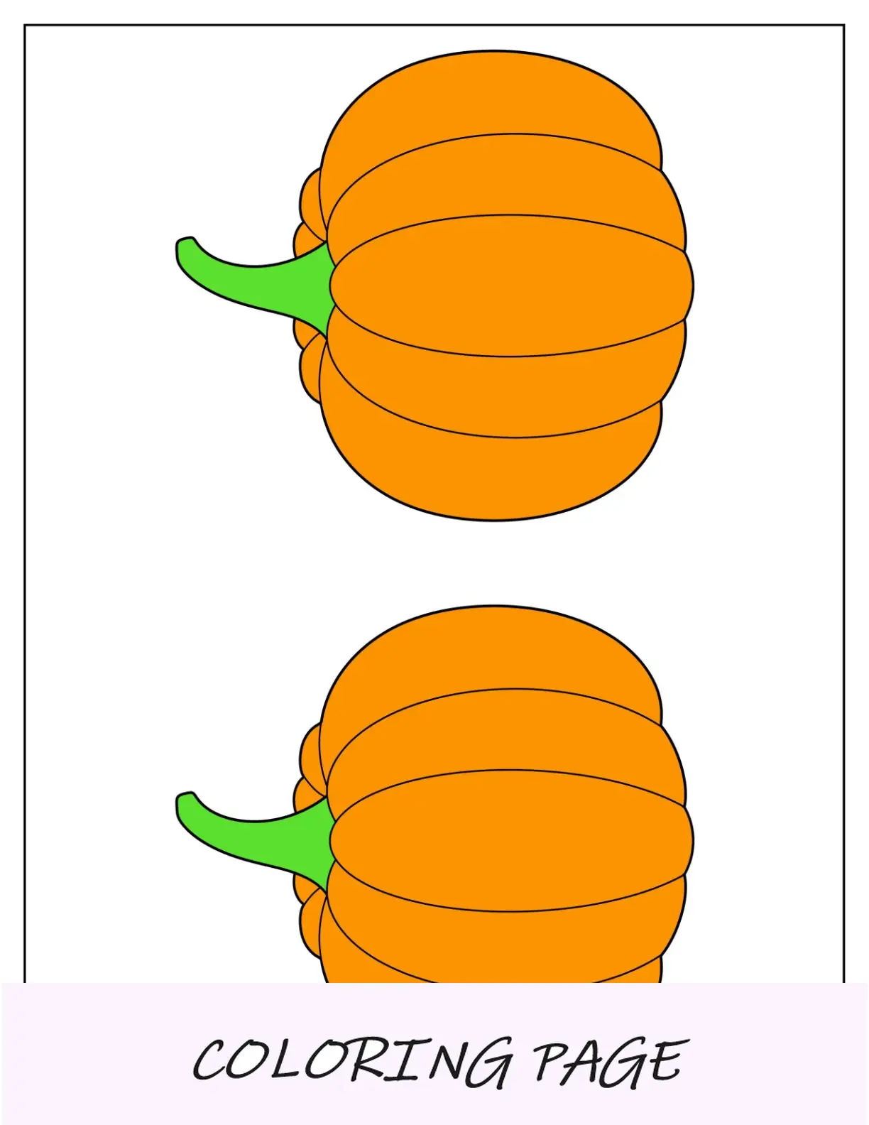 Plantilla de calabaza tradicional coloreada de dos medias páginas
